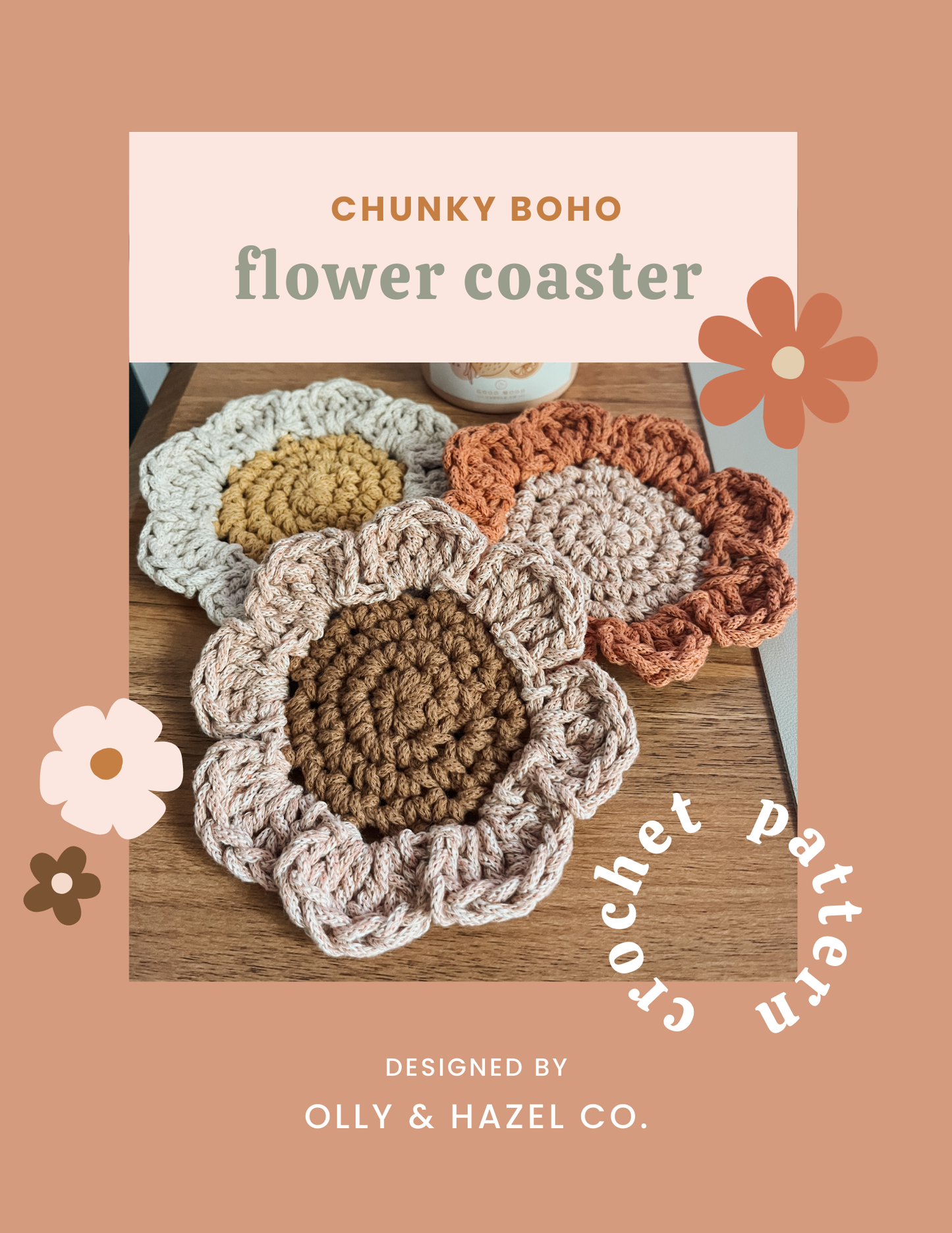 Chunky Boho Flower Coaster Pattern | PDF Download